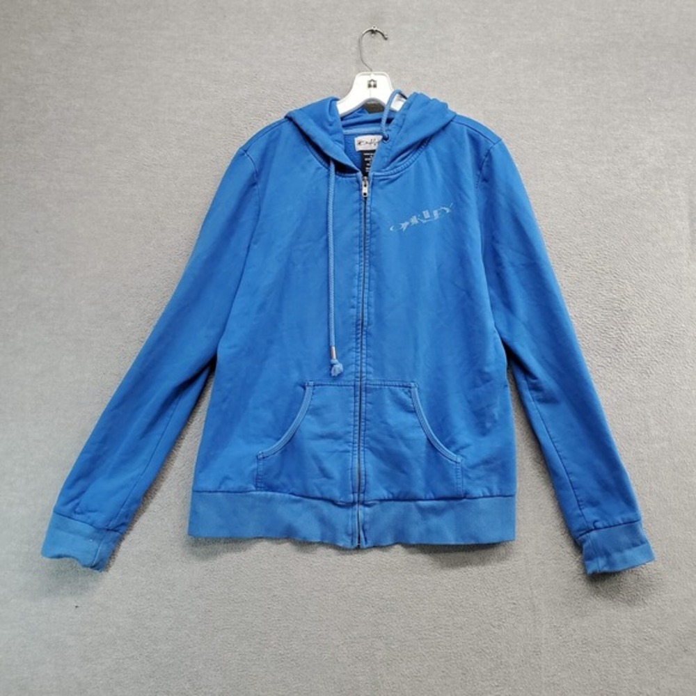 Oakley Women Sweater XL Blue Hoodie Full Zip Logo Graphic Long Sleeve